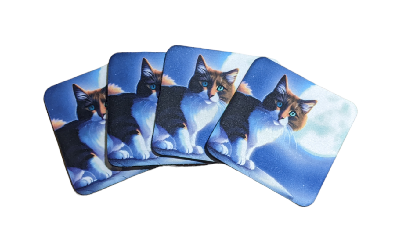 Midnight Purrs cat table coasters - Made By Scratch Crafts