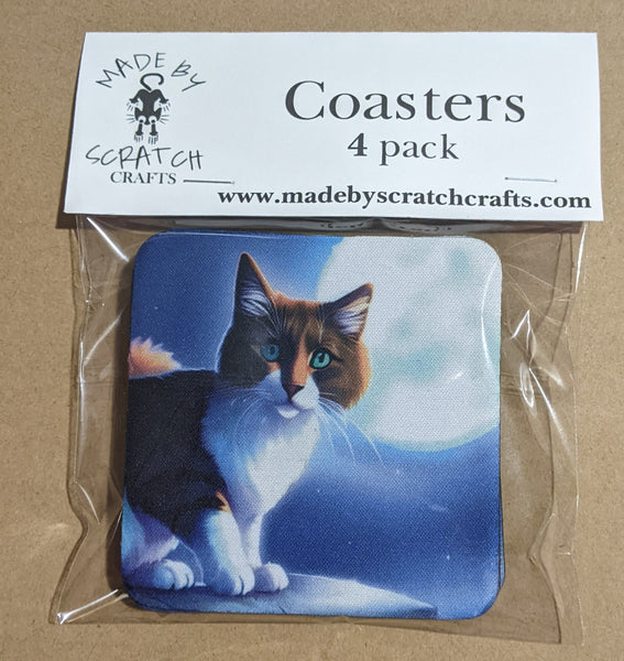 Cat table coaster in Made By Scratch Crafts packaging