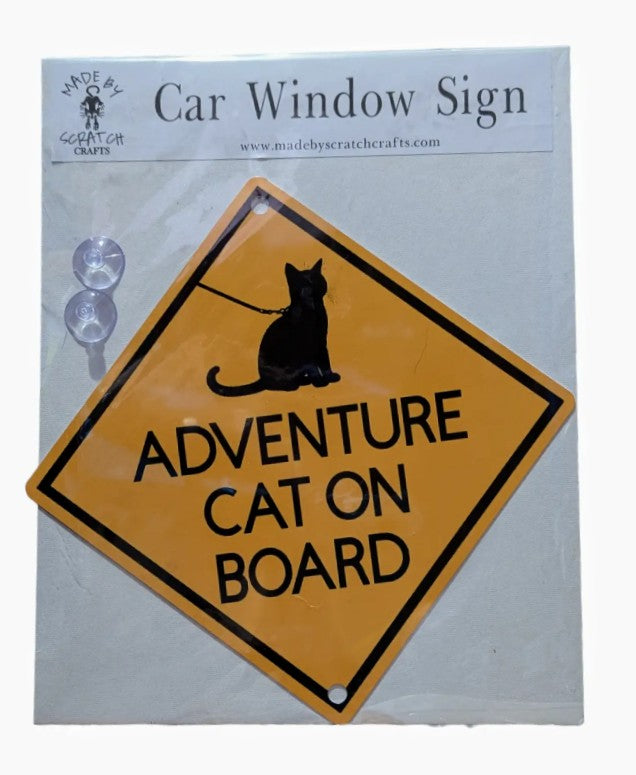 Adventure Cat On Board Sign, Cat Car Window Sign with Suction Cups