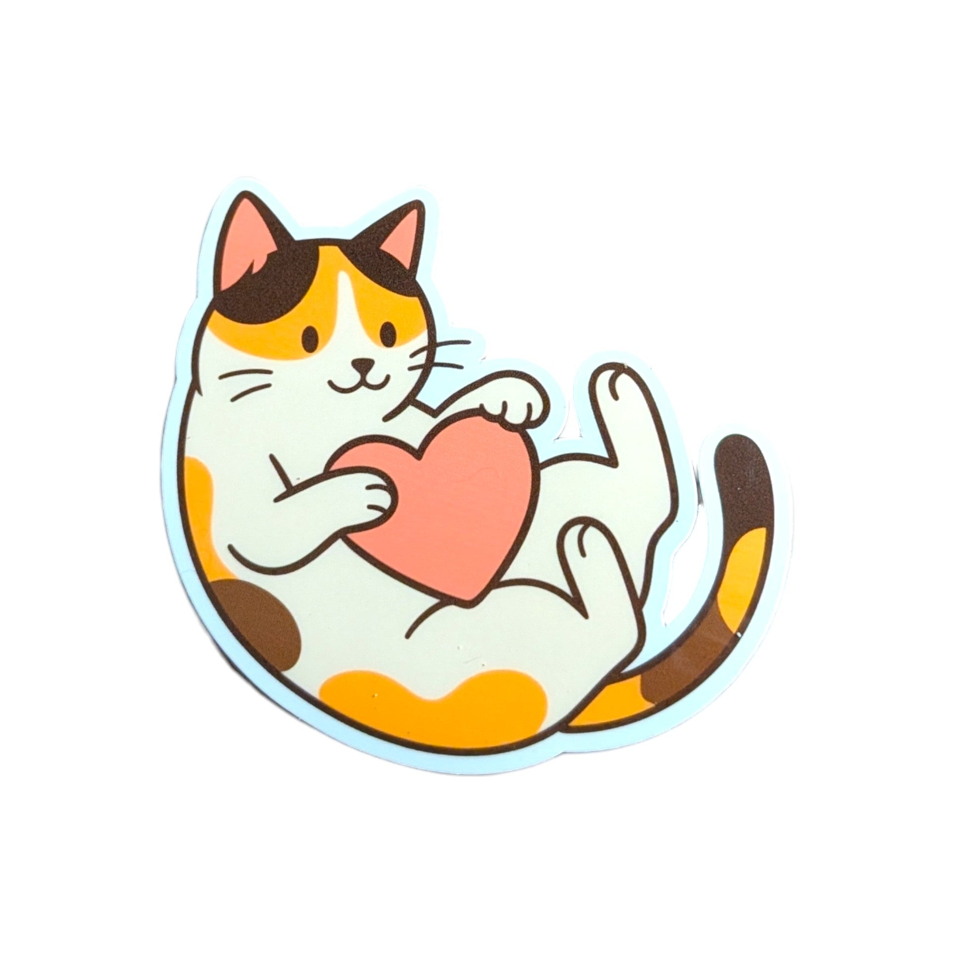 Cartoon cat holding a heart on a white background
