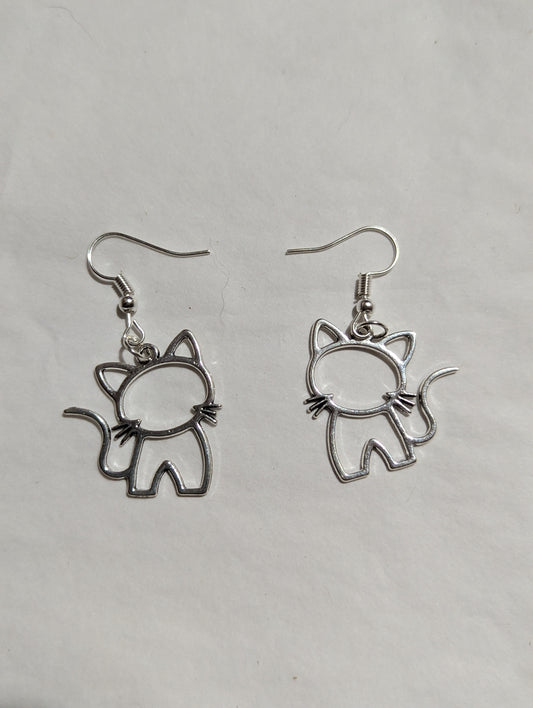 Silver Hollow Cat Earrings - Made By Scratch Crafts