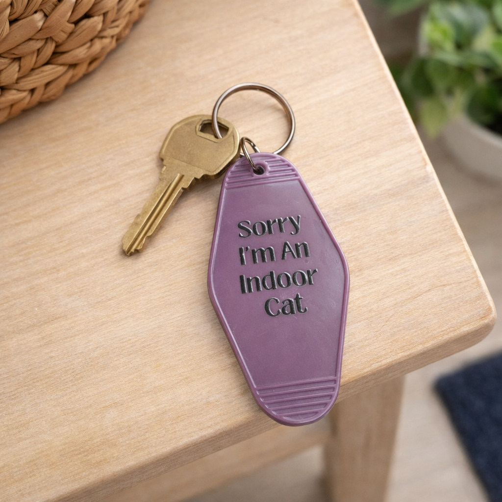 Sorry I’m an Indoor Cat Motel Keychain – Funny Cat Lover Gift