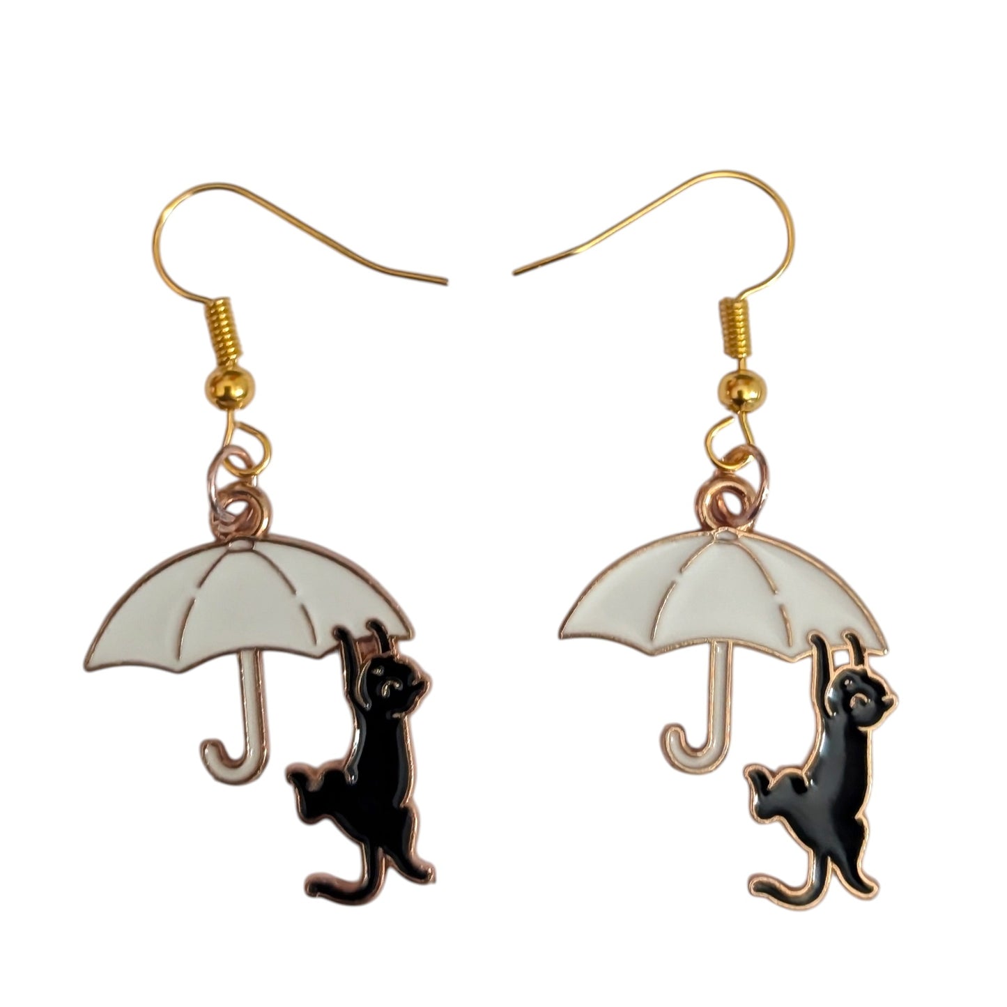 Black Cat Umbrella Dangle Earrings | Cute Cat Lover Jewelry
