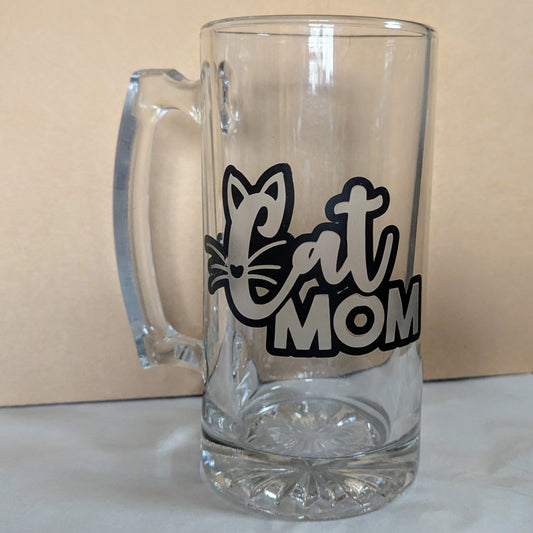 Cat Mom Etched Beer Mug