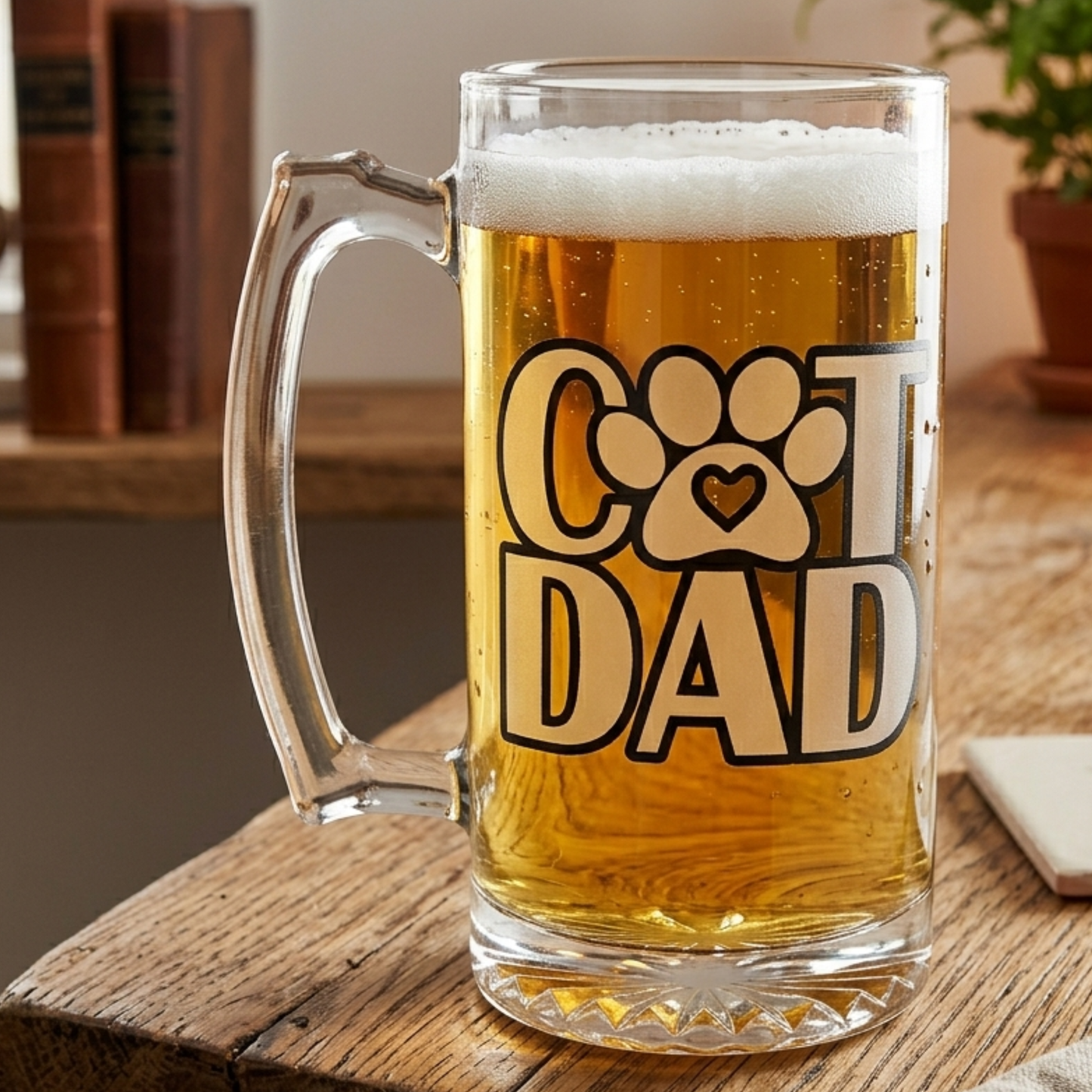 Cat Dad Beer Stein – 26.5 oz Glass Cat Lover Mug