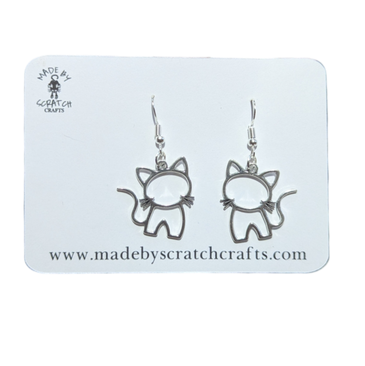 Silver Hollow Cat Earrings - Made By Scratch Crafts