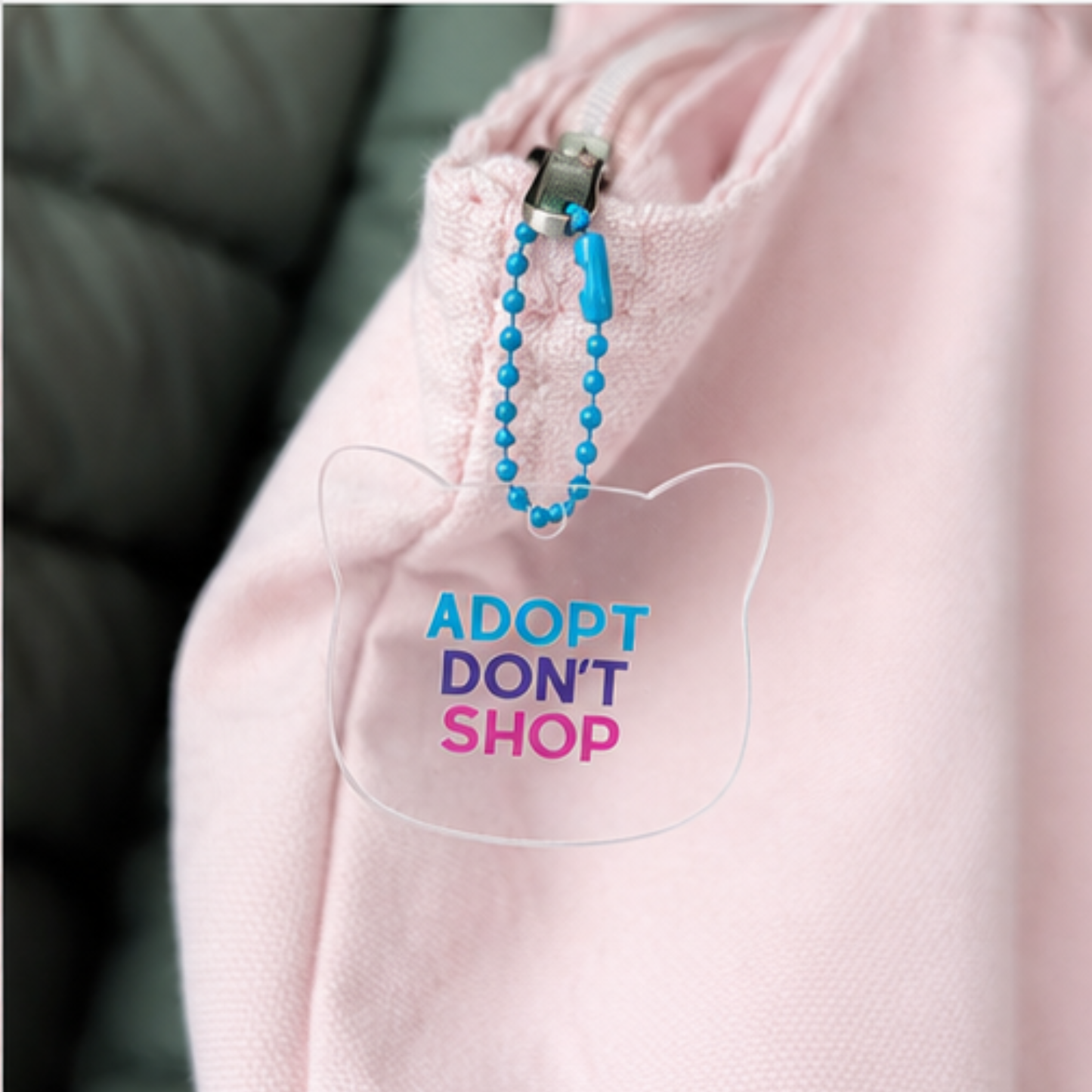 Adopt Don't Shop Cat Acrylic Zipper Pull Bag Charm
