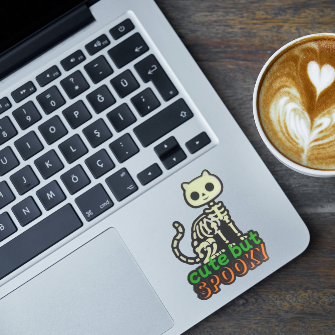 Cute but Spooky Cat Skeleton Sticker – Halloween Cat Vinyl Sticker