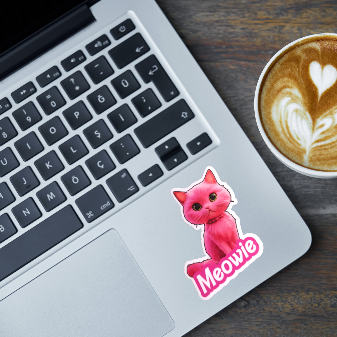 Meowie Cat Sticker – Cute Pink Cat Vinyl Sticker