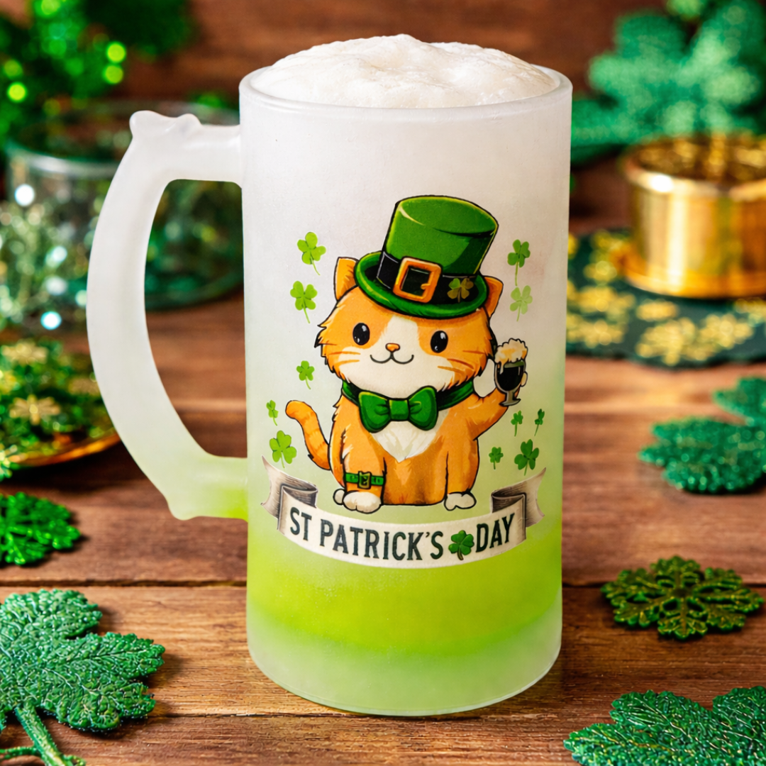 St Patrick's Day cat beer mug