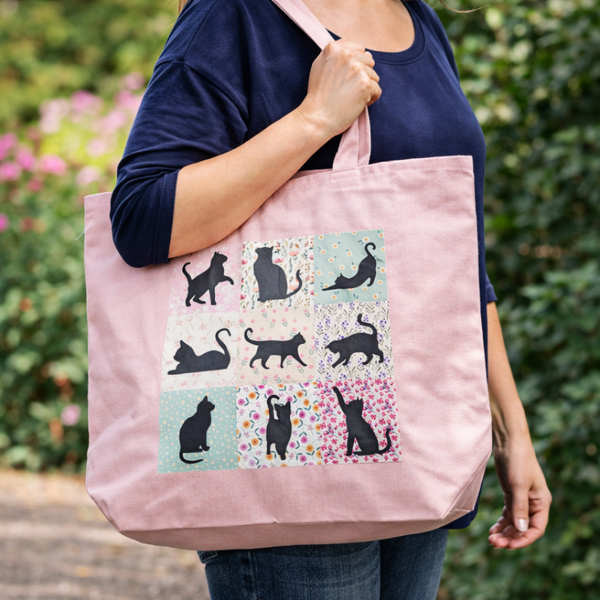 Patchwork Cats Zippered Tote Bag