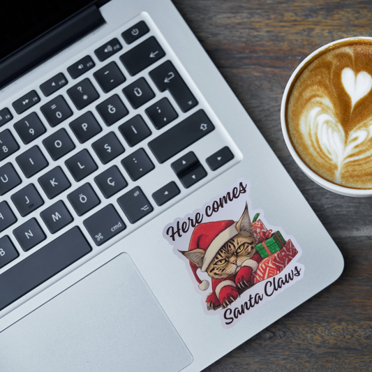 Here Comes Santa Claws cat sticker