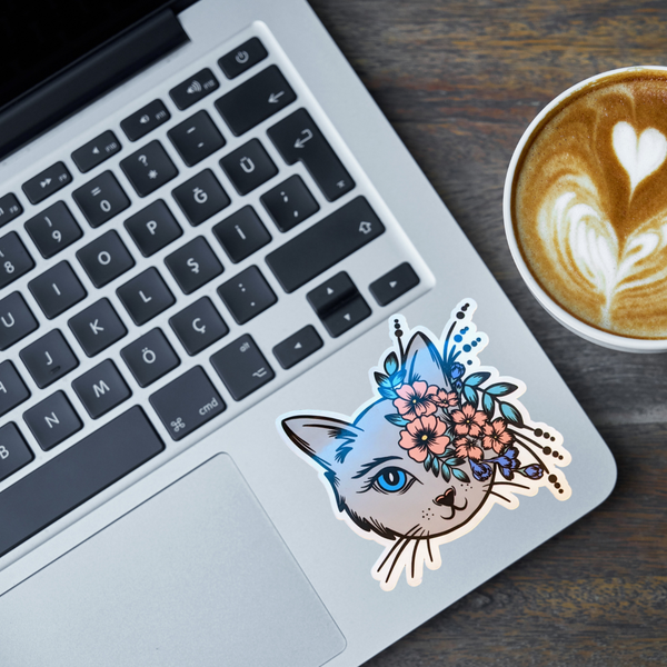 Flower Face Boho Cat Sticker