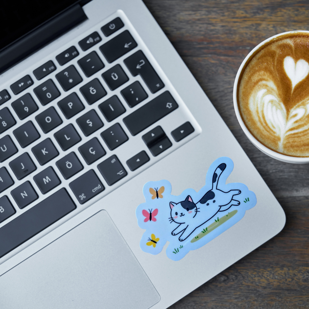Playful Kitten & Butterflies Sticker – Cute Cat Vinyl Sticker