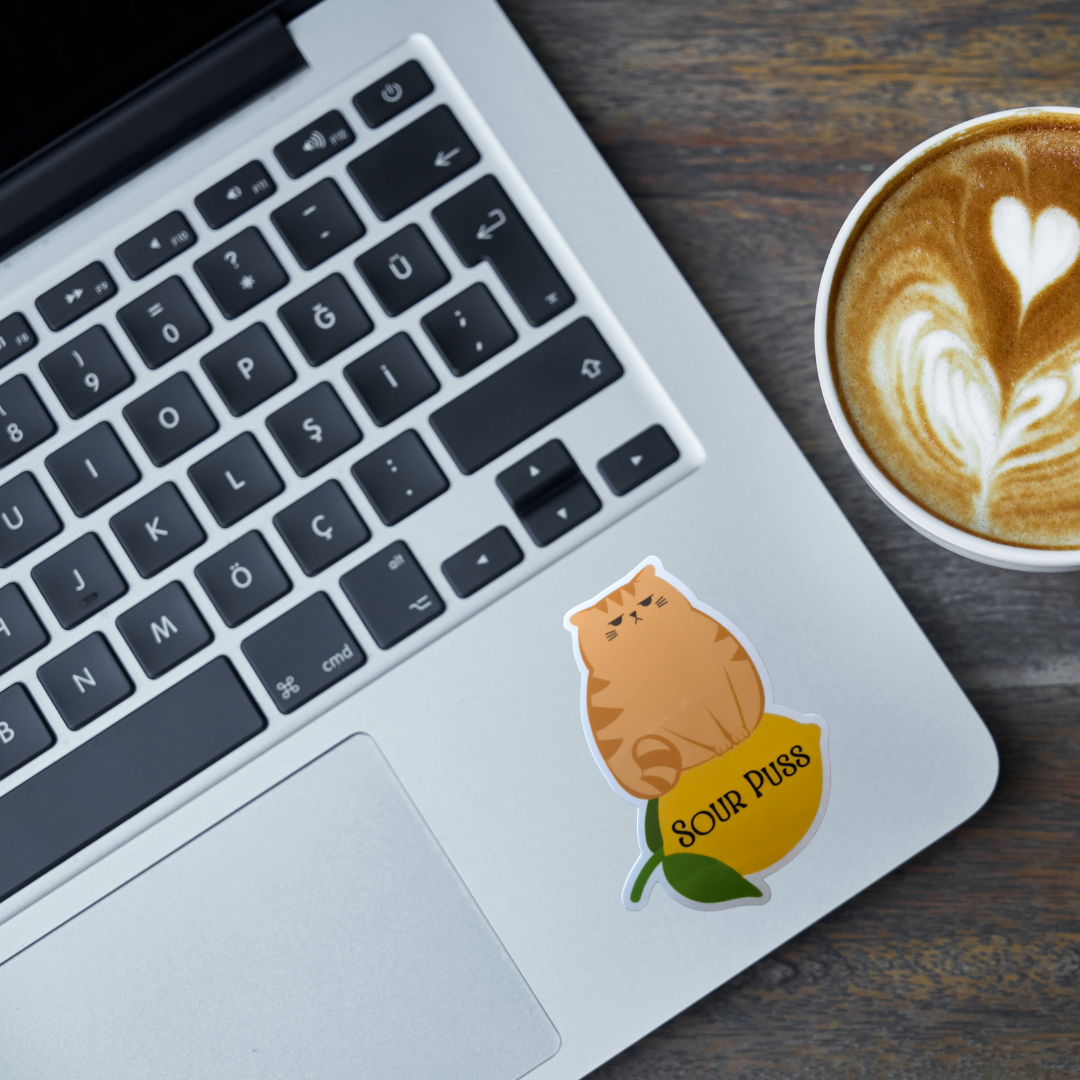 Sour Puss Cat Sticker – Funny Grumpy Cat Lemon Vinyl Sticker