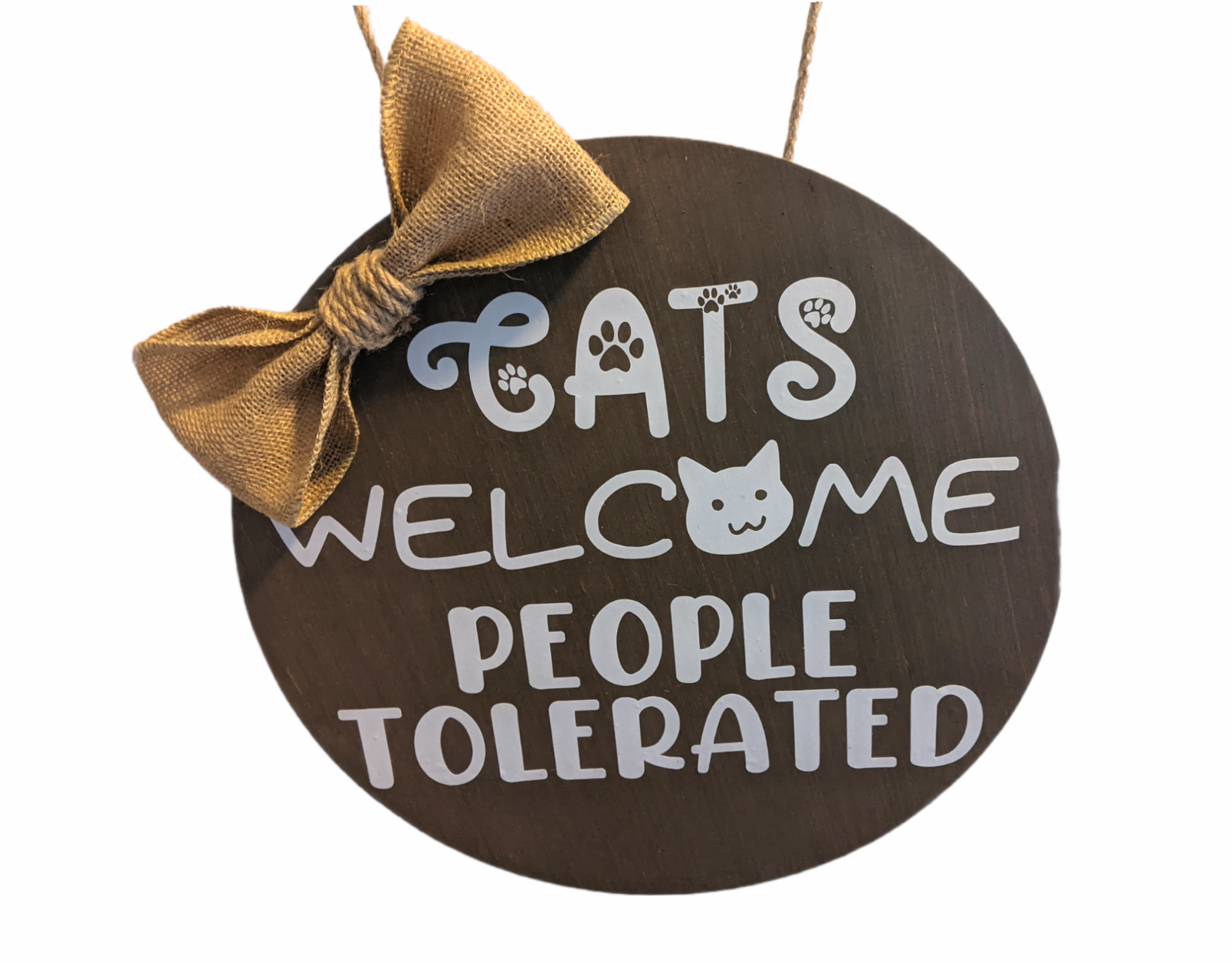welcome sign, door hanger, home decor, cat welcome people tolerated