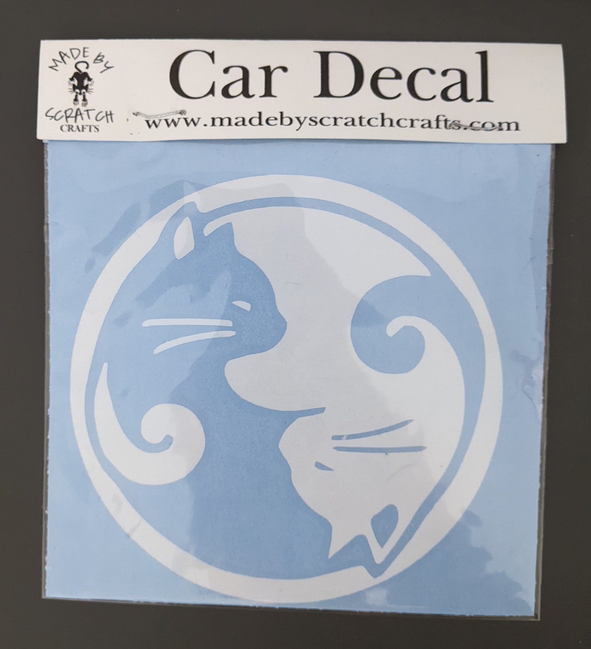 packaged cat yin yang vinyl car decal by Made By Scratch Crafts