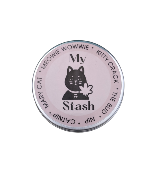 catnip stash jar and packaging displayed on white background