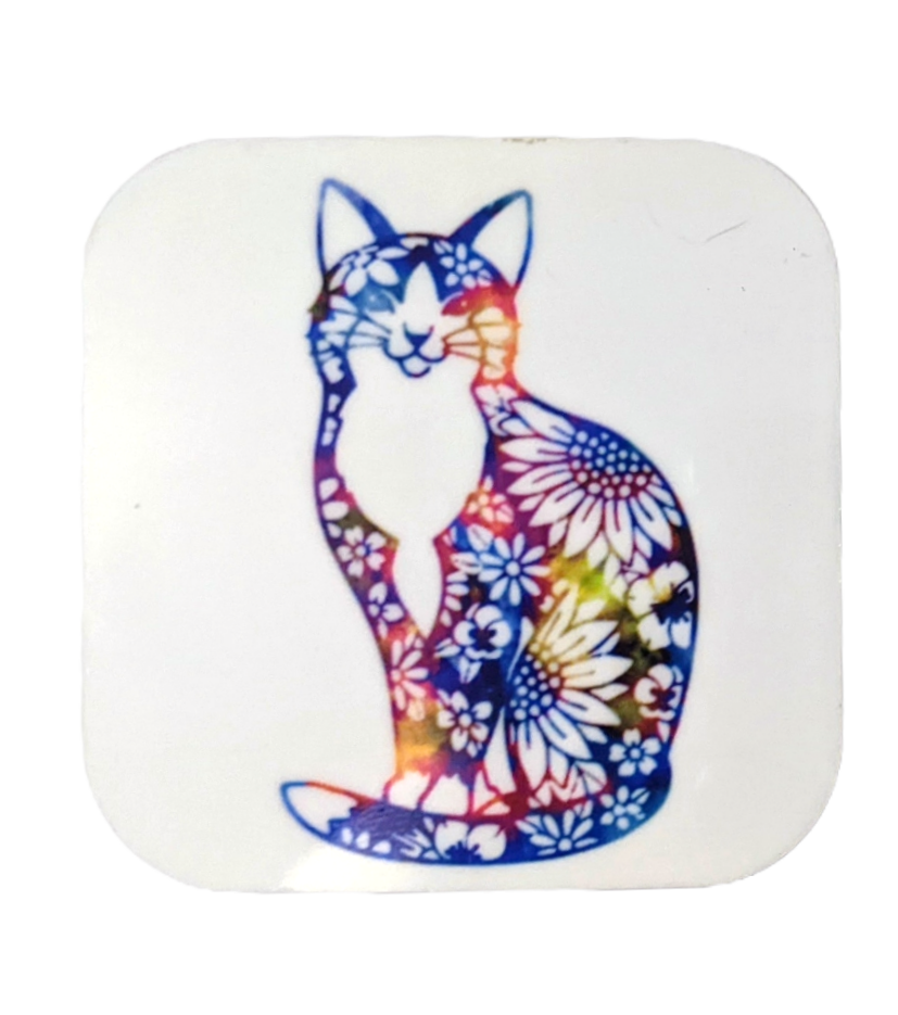 colorful floral cat magnet square design