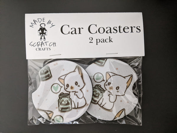 Cute Cat Car Coasters - 2 pack - Made By Scratch Crafts