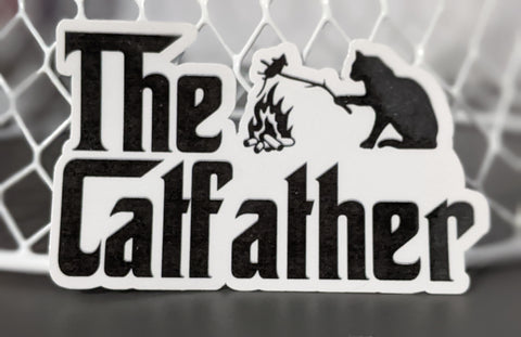 the catfather sticker, cat with mouse over fire