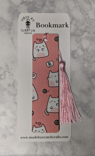 pink hello, hi, cute cartoon cats bookmark