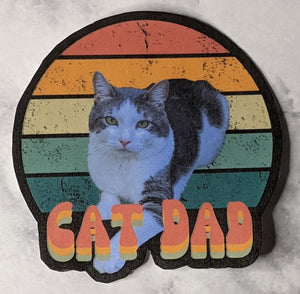 cat dad sticker, vintage inspired, colorful sunset
