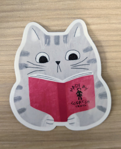 Cat reading book sticker, book lover, cat sticker