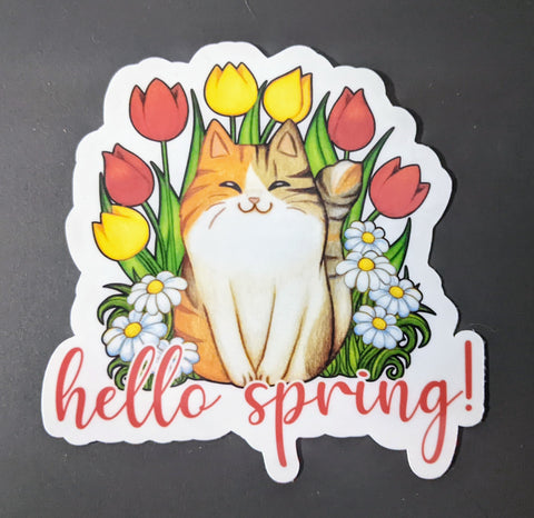 Hello Spring cat sticker