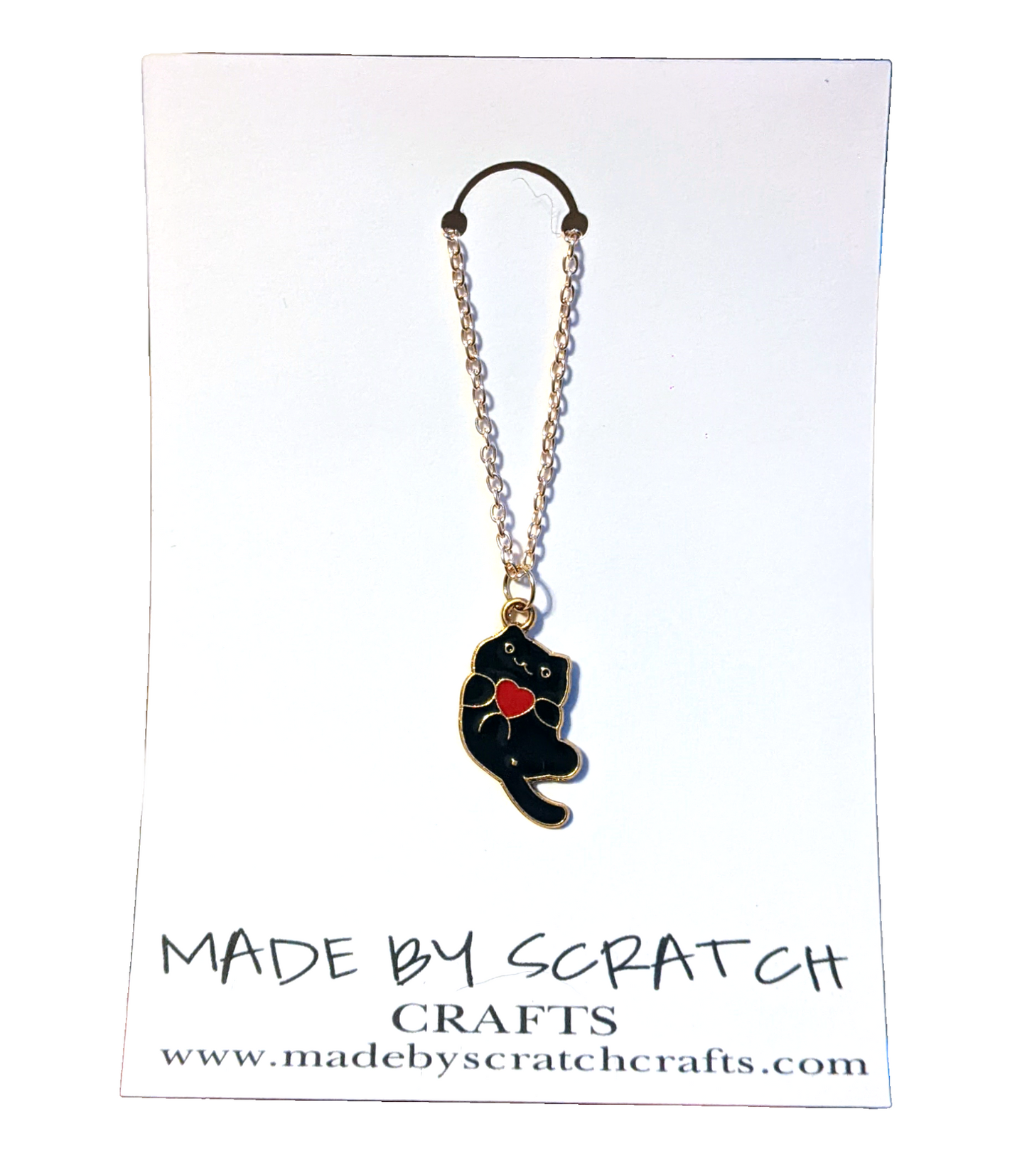 Black Cat Holding a Heart necklace - Made By Scratch Crafts