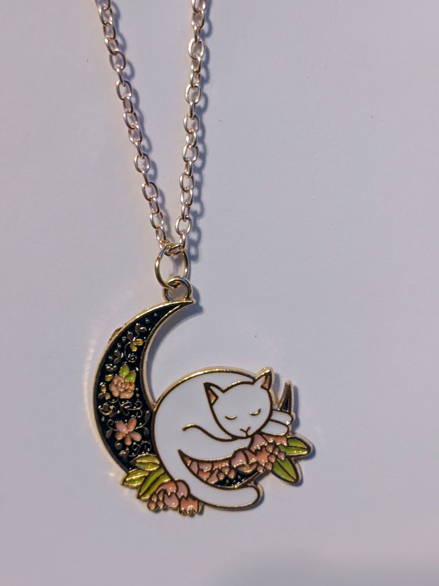Cat on Moon necklace - Made By Scratch Crafts
