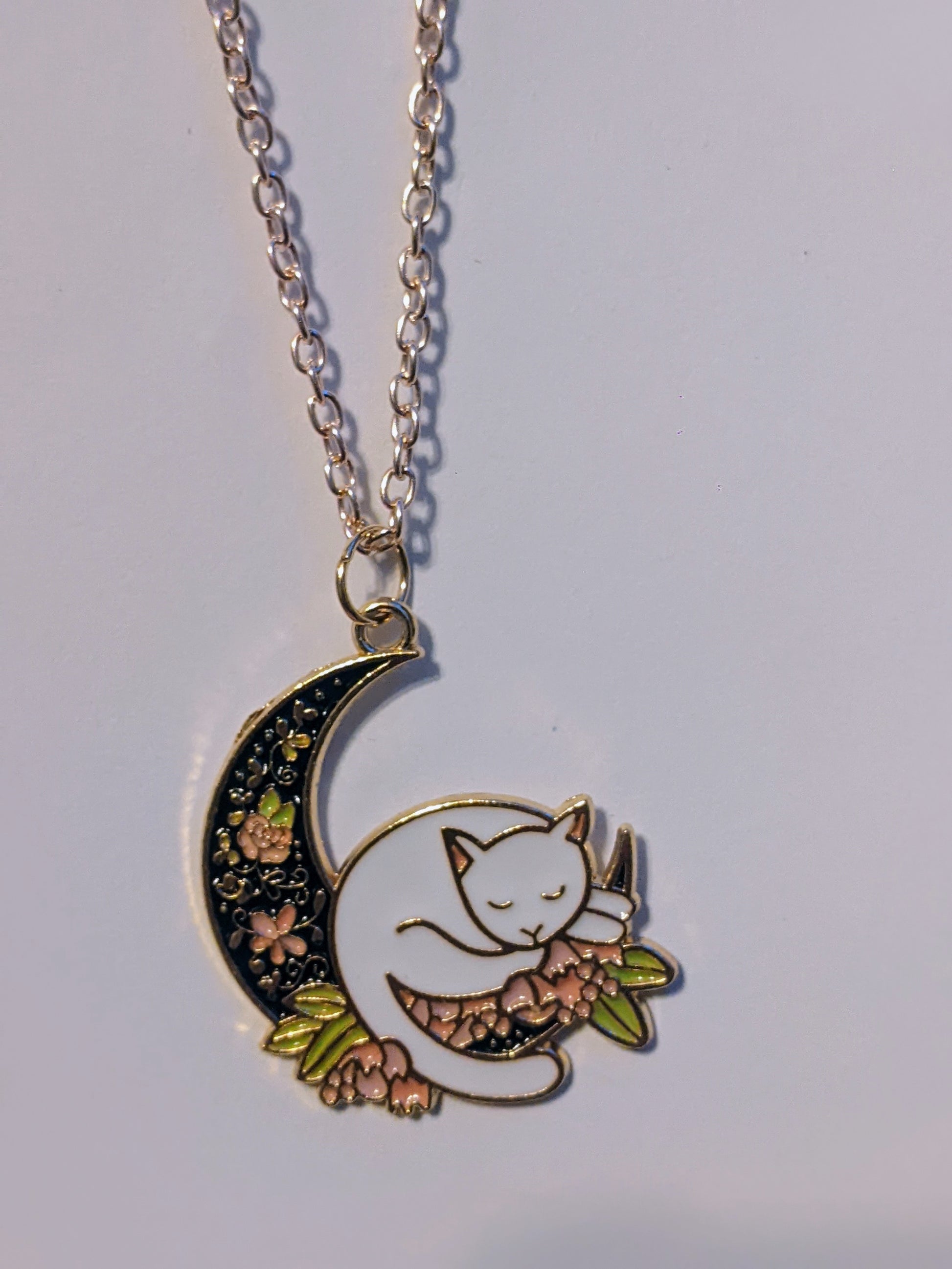 Cat on Moon necklace - Made By Scratch Crafts