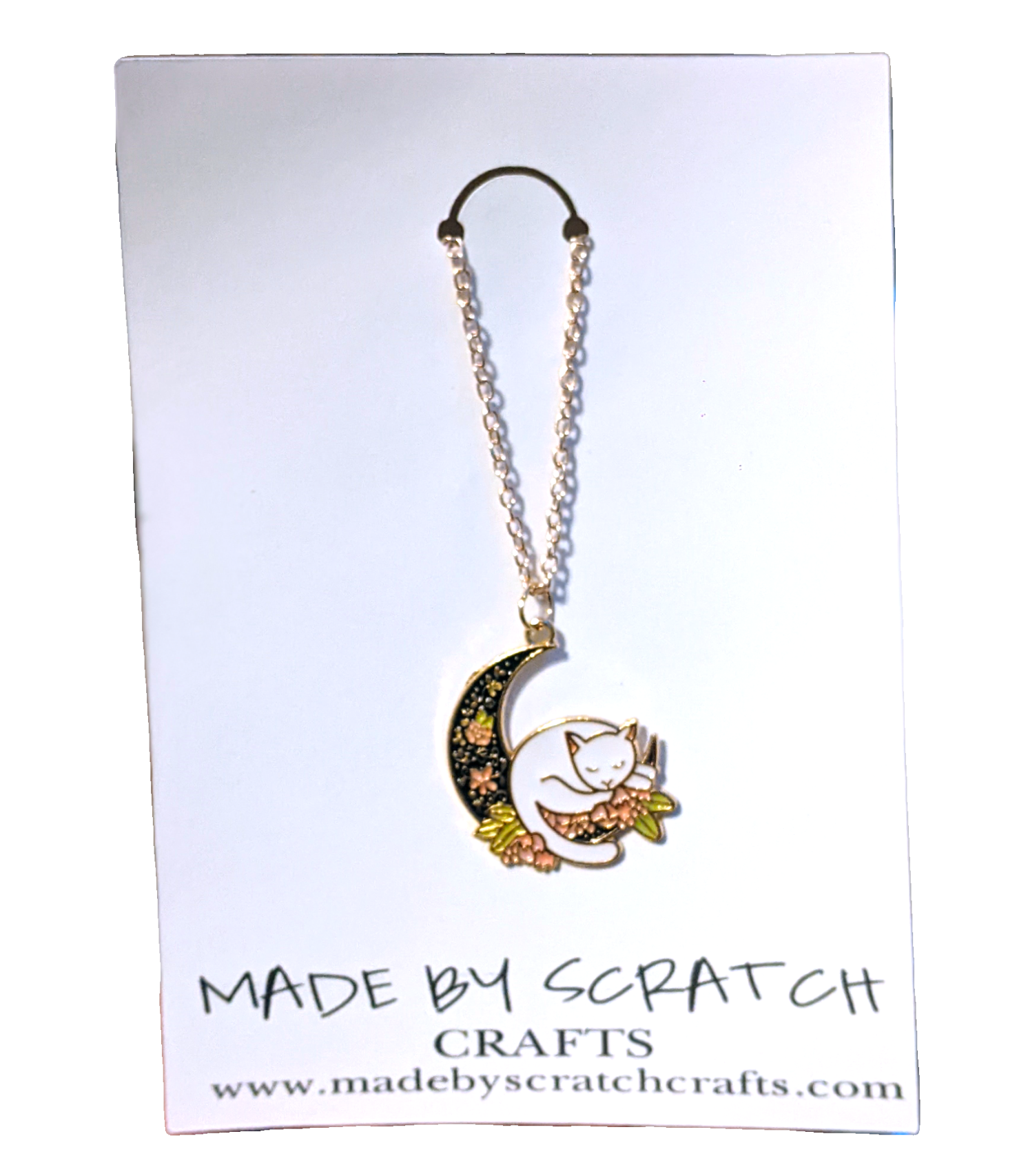 Cat on Moon necklace - Made By Scratch Crafts