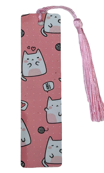 pink hello, hi, cute cartoon cats bookmark