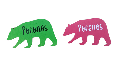 Green bear, pink bear, bear magnet, Poconos, Pocono Mountains