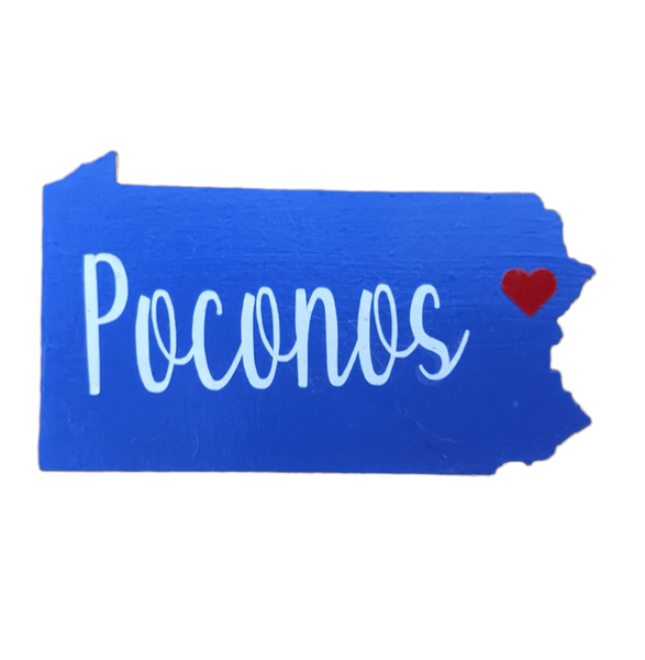 Pennsylvania shaped magnet, Heart, Poconos, Pocono Moutanins