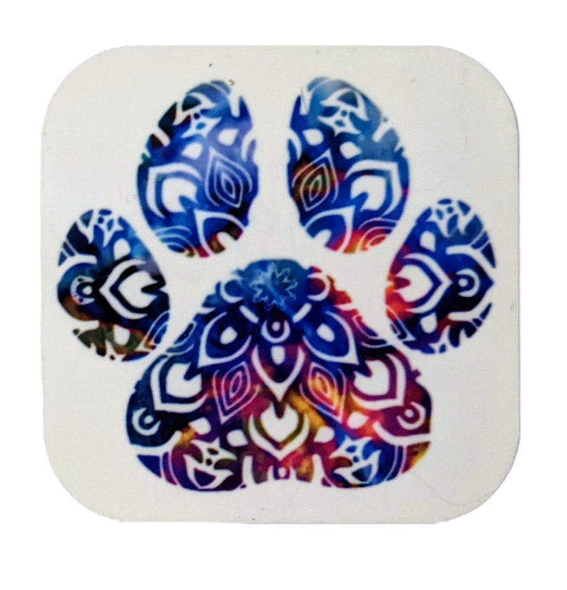 colorful paw print magnet square design